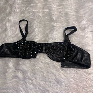 Studded Black leather Bra